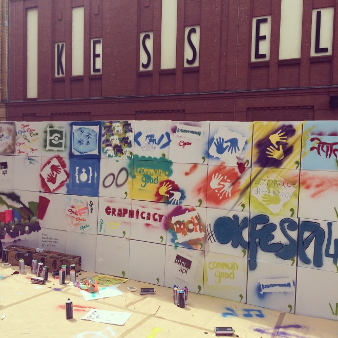 The graffiti wall at this year's OKFestival. Image credit: author's own.